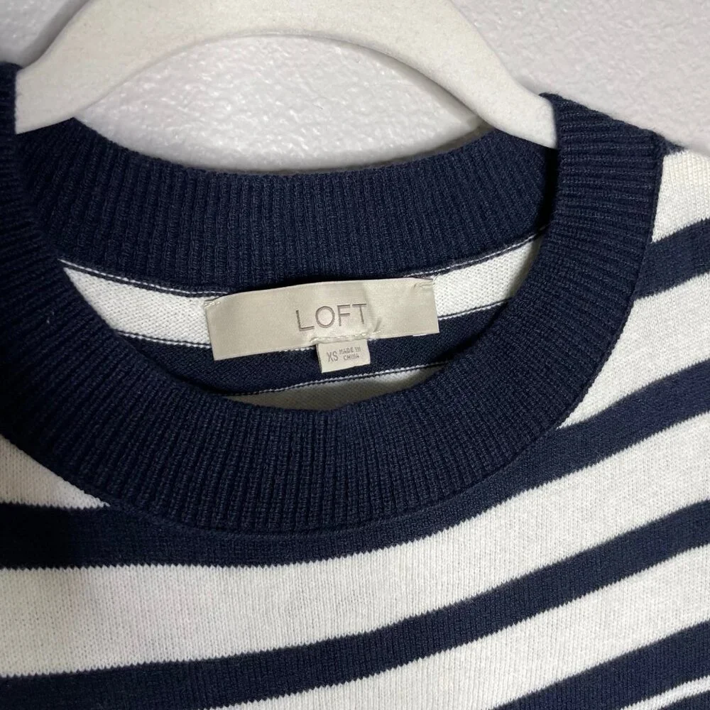 Loft Striped Sweater in Navy Size XS Blue and White Crew Neck